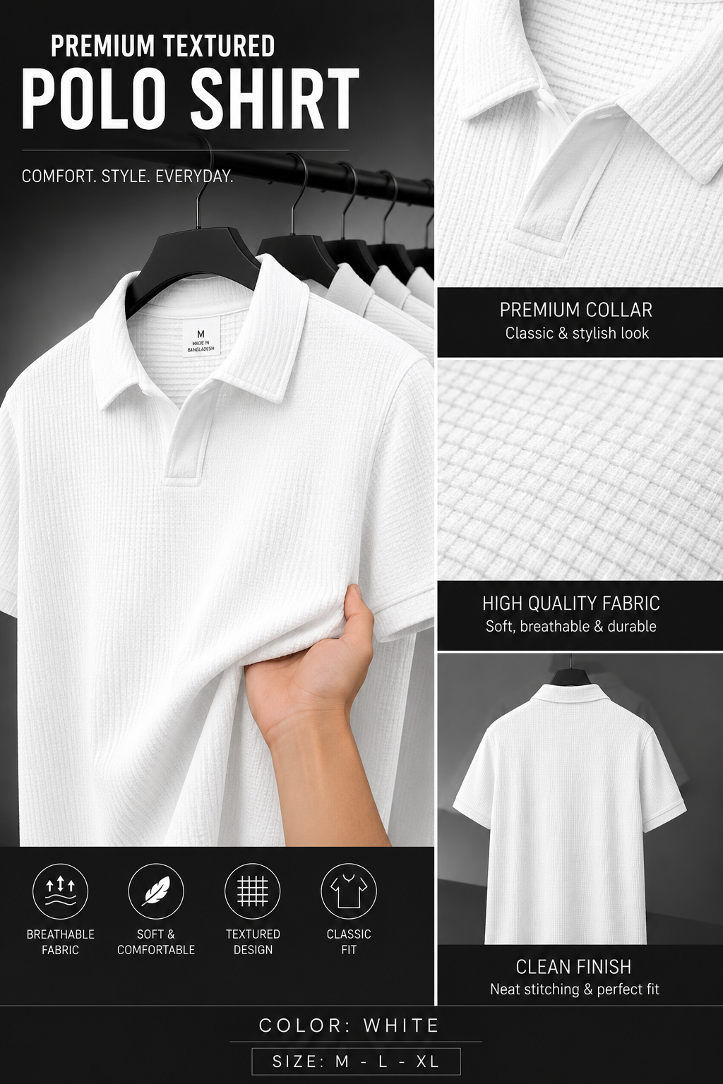 Premium Waffle Cuban Polo